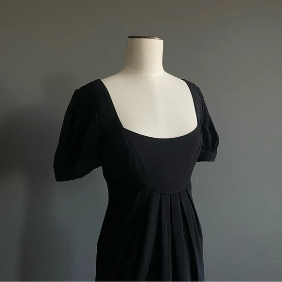Temperley London Black Empire Waist Babydoll Bib Dress | Puff Sleeve Silk Lined - Picture 2 of 7